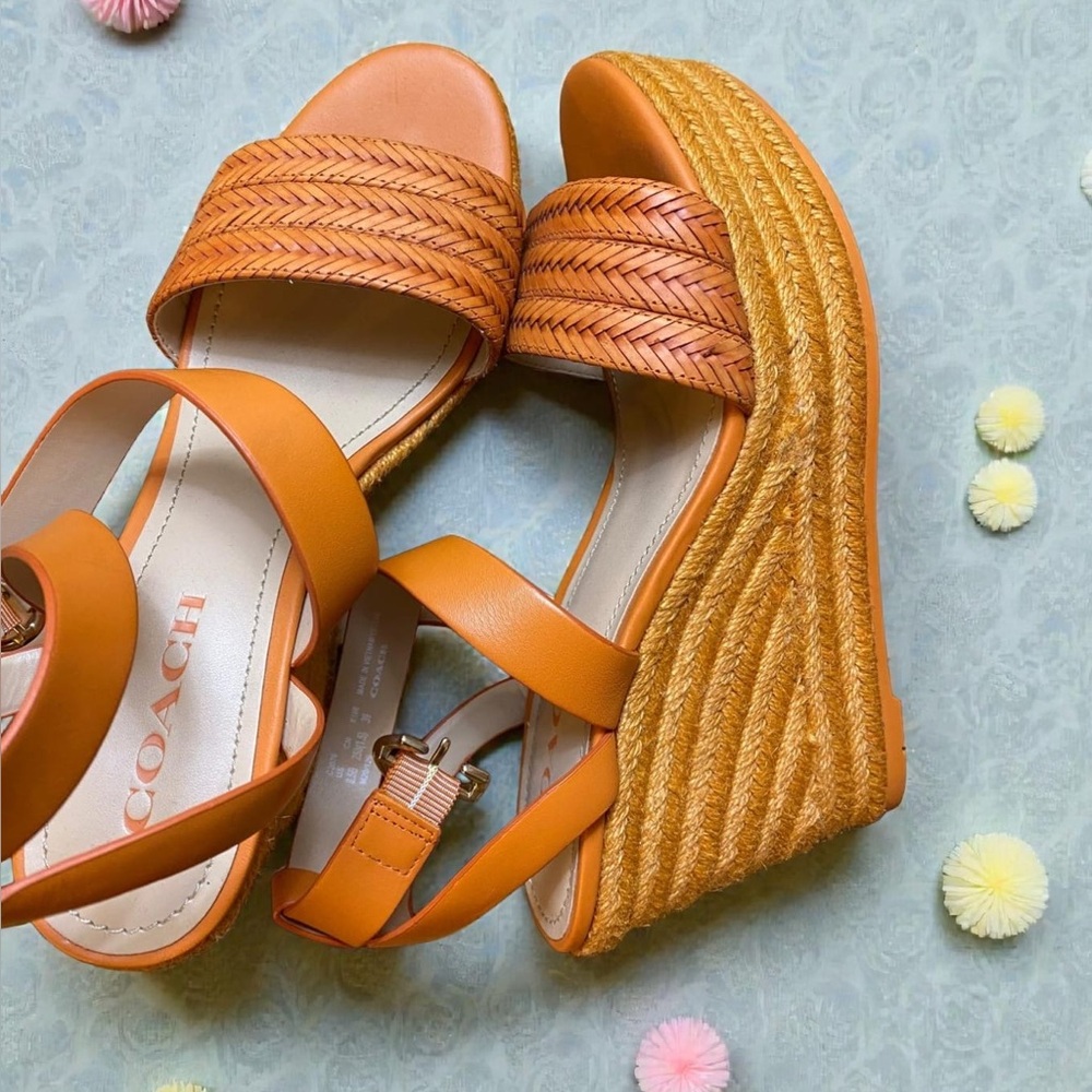 Coach Orange Leather Wedge Sandals